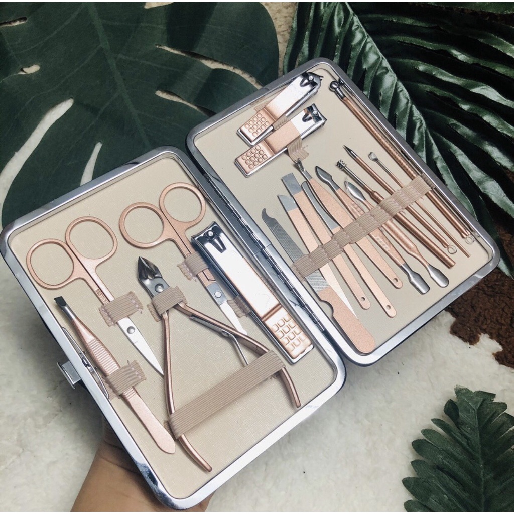 Bộ Kiềm/Bộ Dụng Cụ Làm Móng Tay 18 Món Bằng Thép Không Rỉ ❤Hàng Đẹp❤Màu Hồng Xinh Xắn