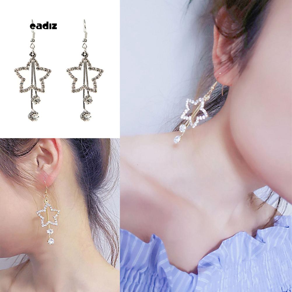 Hoa tai dáng dài mặt hình ngôi sao đính đá lấp lánh