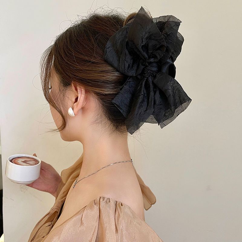 Kẹp Tóc Hình Nơ Lớn Màu Đen Phong Cách Hàn Quốc Thanh Lịch Dành Cho Nữ