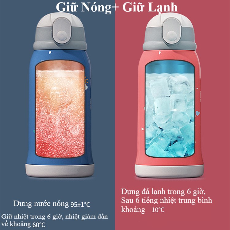Bộ 4 Chi Tiết, Bình Giữ Nhiệt 6 Lớp, Cốc Giữ Nhiệt, Bình Nước Cho Bé, Chất Liệu Inox Thực Phẩm SUS 304 Dung Tích 550ml