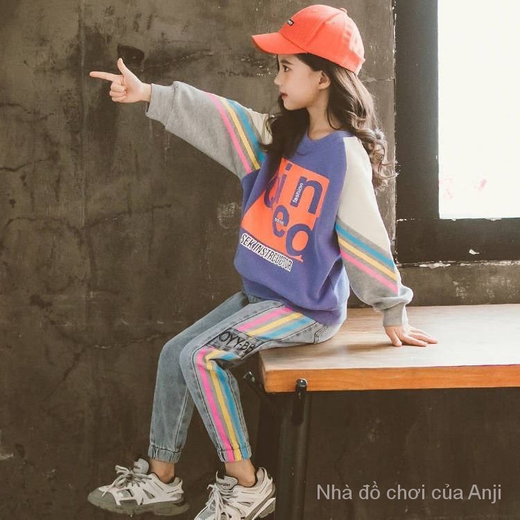 Red Autumn Girl New Style Korean Fashion Casual Sports Kids Rainbow Tide Sweaters