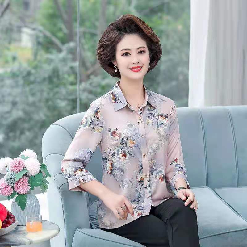 Phong cách mới phá hoa băng lụa quần áo mùa xuân của bà mẹ trung niên và lớn tuổi 40 50 ba phụ nữ