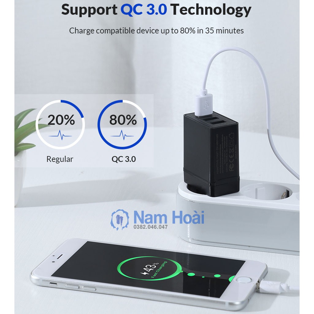 Cốc Sạc Nhanh QC 3.0 CHÍNH HÃNG TOPK B348Q 3 Cổng USB 3.0 Tiện Dụng Chất Lượng Cao
