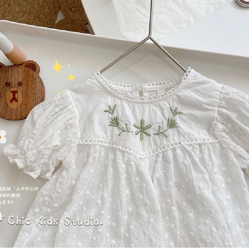 Bộ Áo Ren Ngắn Tay + Quần Short Màu Xanh Lá Thời Trang Cho Bé Gái