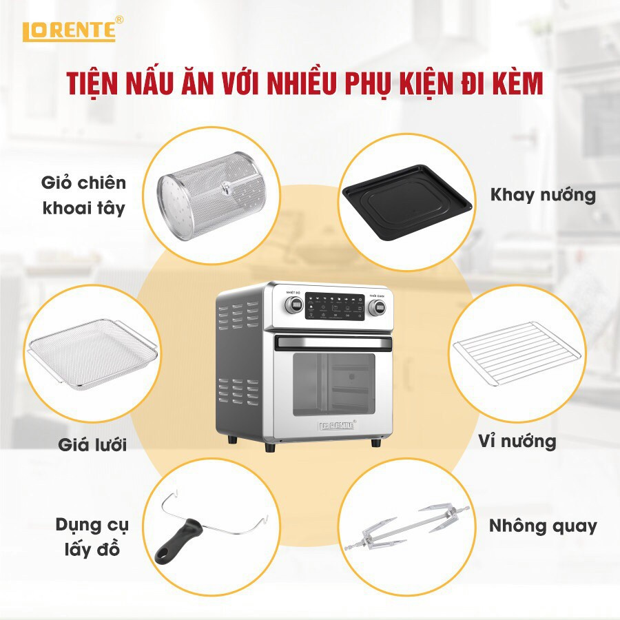 Nồi chiên không dầu Lorente LT-1600 dung tích khổng lồ 16Lít - thiết kế tinh tế- linh hoạt(  Hàng chính hãng)