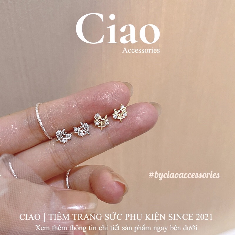 [HOẢ TỐC 1H] Khuyên tai/ Bông tai mạ bạc S925 thiết kế hoạ tiết đính đá Mia Tiny Ciao