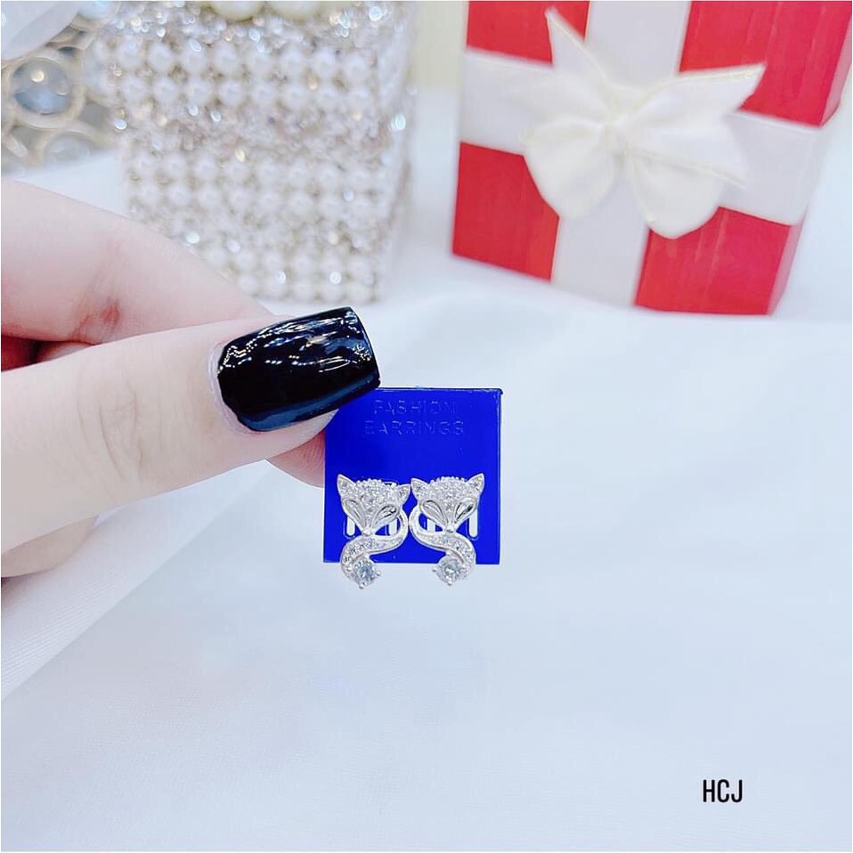 Bông tai hồ ly đính đá nhỏ chuẩn bạc ta - Kho sỉ bạc Nhất Linh