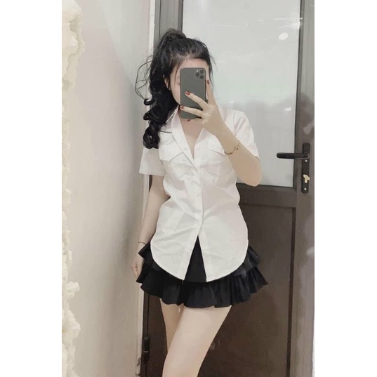 Áo sơ mi G.U cộc tay túi nắp hàng xuất dư