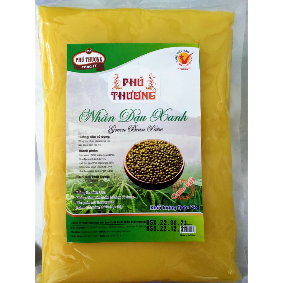 Nhân đậu xanh, khoai môn, lá dứa, mè đen, sầu riêng, sữa dừa, hạt sen, trà xanh, đậu đỏ gói 2kg của công ty Phú Thương