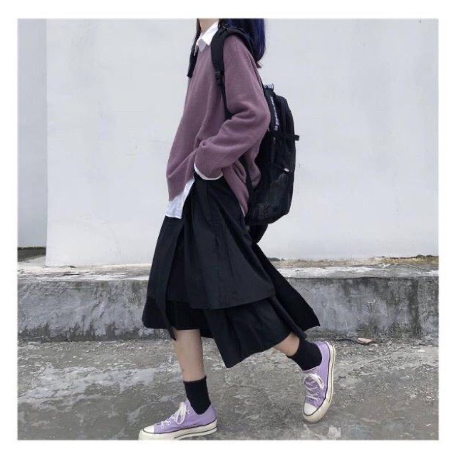 Chân váy dài ulzzang qua gối siêu hot ♥️ Chân váy dài trắng/đen, chân váy tầng - NhimShop CV01