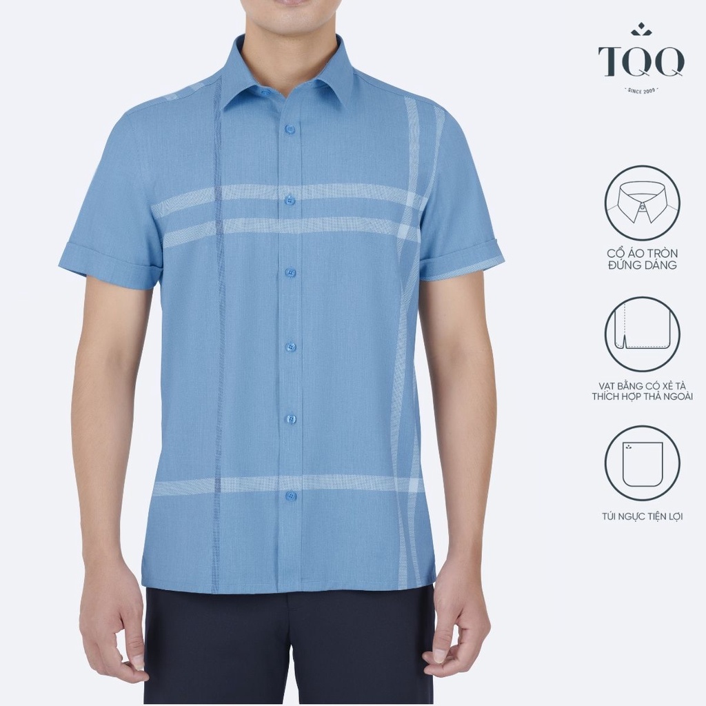 Áo sơ mi nam ngắn tay TQQ dáng Slim fit công sở ôm nhẹ K434CB- CSC màu xanh lịch thiệp chất vải cao cấp hạn chế nhăn