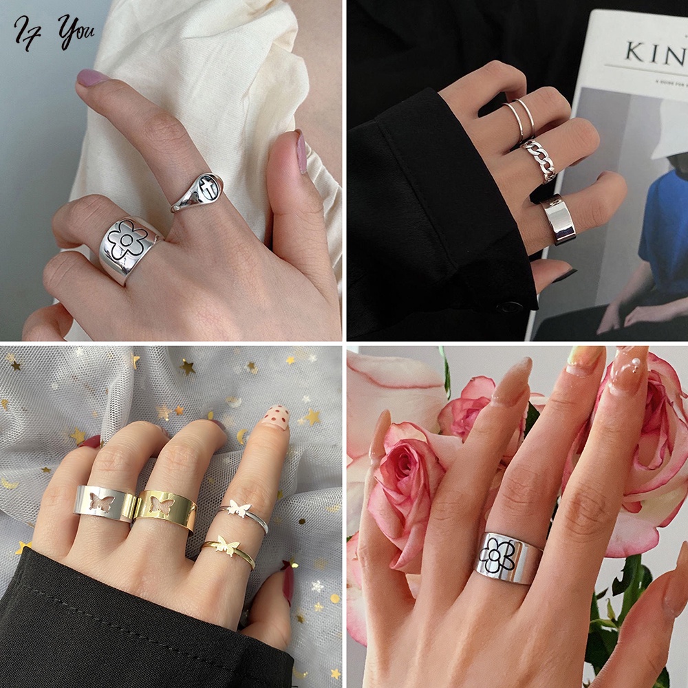 Thời Trang Nhẫn Mạ Vàng / Bạc Hình Hoa / Bướm / Mặt Trăng / Ngôi Sao Xinh Xắn Cho Nữ