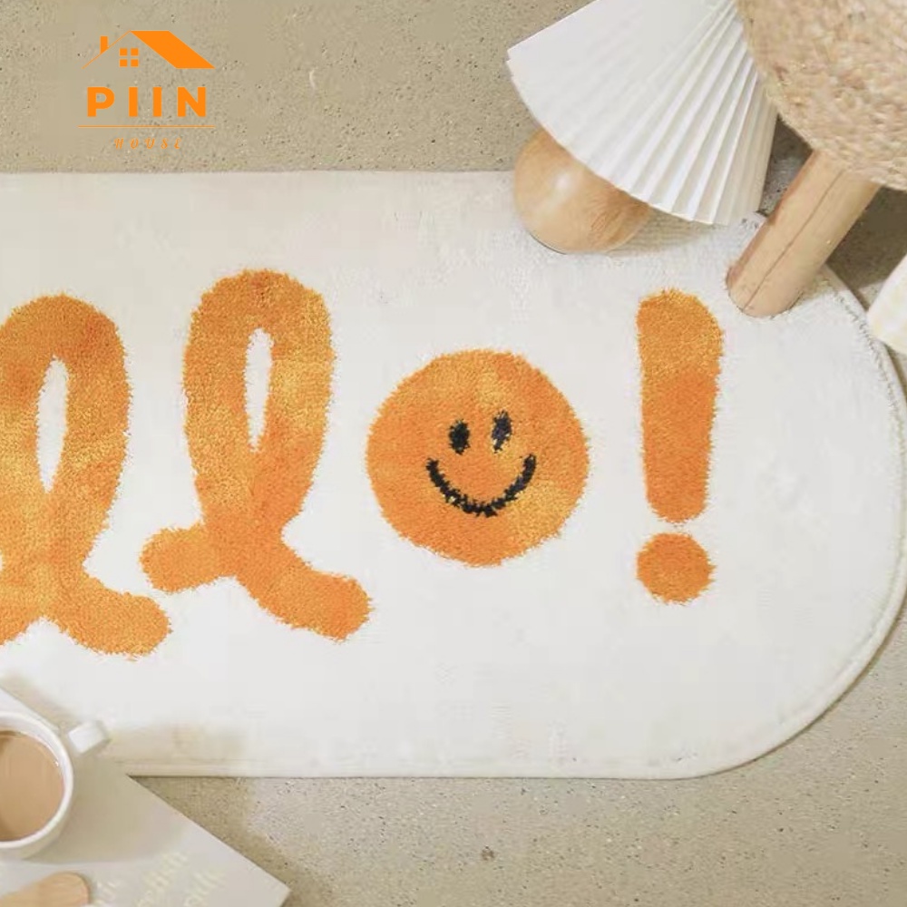 Thảm lông trải sàn phòng ngủ chống trượt PIIN HOUSE, tấm lót sàn trang trí chụp ảnh in chữ Hello