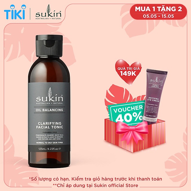 Nước hoa hồng cân bằng dầu Sukin Oil Balancing Clarifying Facial Tonic 125ml - HÀNG TỒN KHO