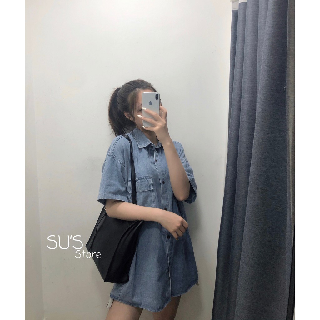 [Mã WASKT304 giảm 15% tối đa 30K đơn 99K] Áo sơ mi bò form rộng cộc tay túi trước A1769 SUSTORE