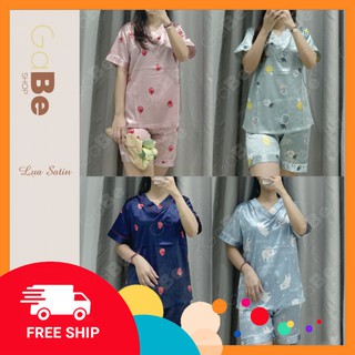 🌸FREESHIP🌸 Bộ ngủ Lụa Satin cộc màu vintage in hình dễ thương đồ hè nữ