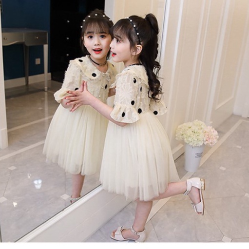 Váy công chúa tiểu thư bé gái họa tiết chấm bi tay lỡ  size 12-19kg DCC01