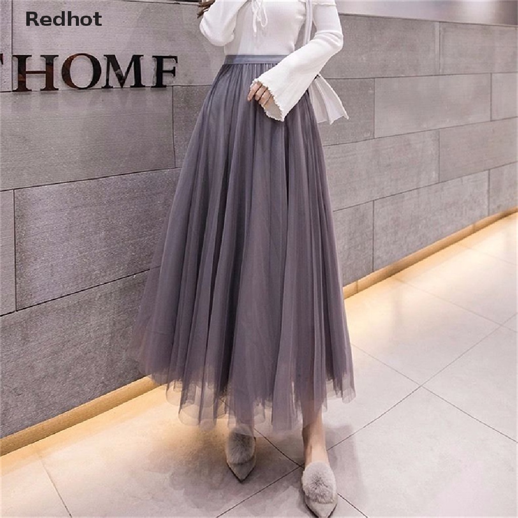< Redhot > Chân Váy Xếp Ly Phối Lưới Tutu Lưng Thun Cao Co Giãn Dành Cho Nữ Hot