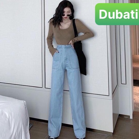 QUẦN JEAN NỮ BAGGY ỐNGSUÔNG RỘNG LƯNG CAO DÁNG SUÔNG XANH NHẠT -DB 02- DUBATI FASHION