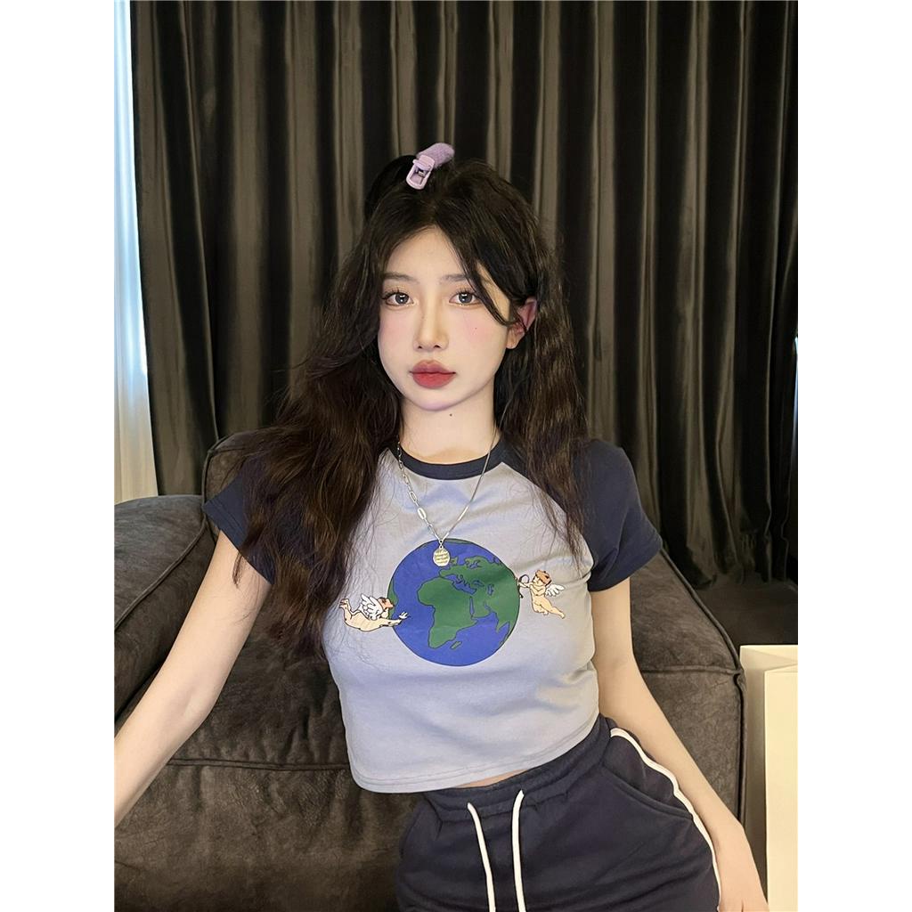 Áo Thun Tay Ngắn Dáng Ôm In Họa Tiết 63655