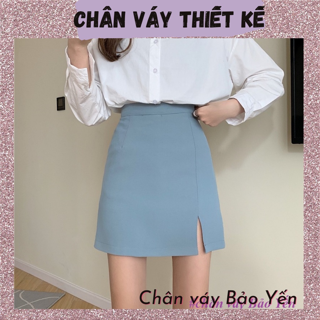 Chân váy ngắn xẻ tà màu xanh ghi đá(có quân chống lộ) - M3X