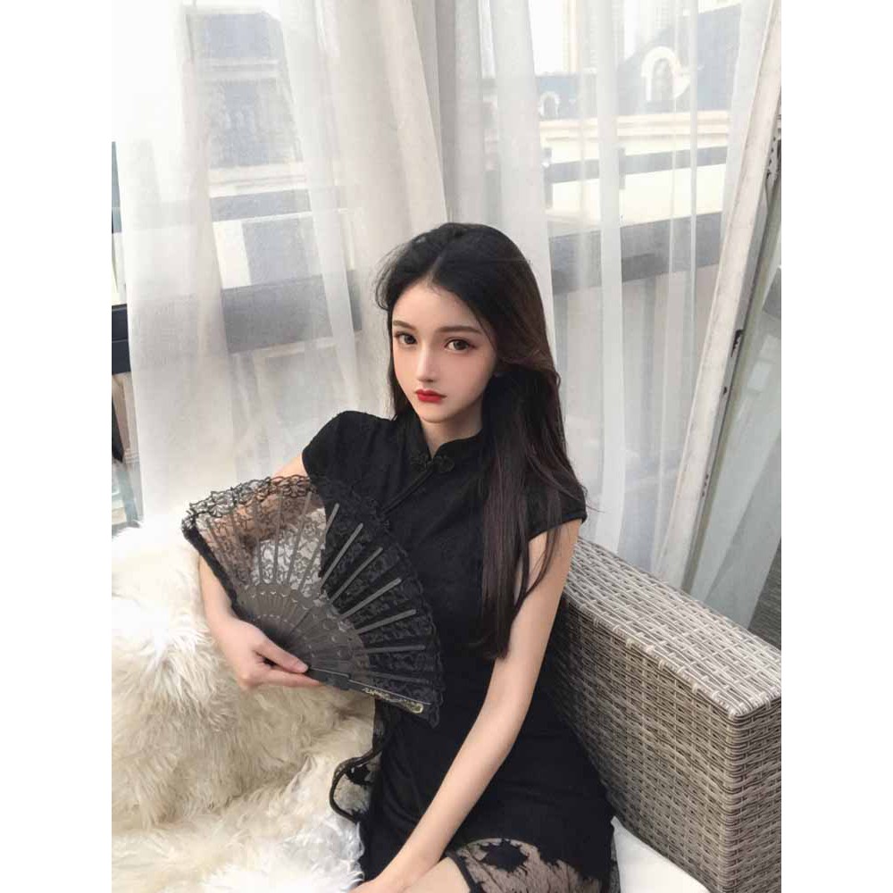 Sườn xám ngắn hoa phối renôm body quyến rũ ẢNH THẬT CUỐI J0125 | BigBuy360 - bigbuy360.vn