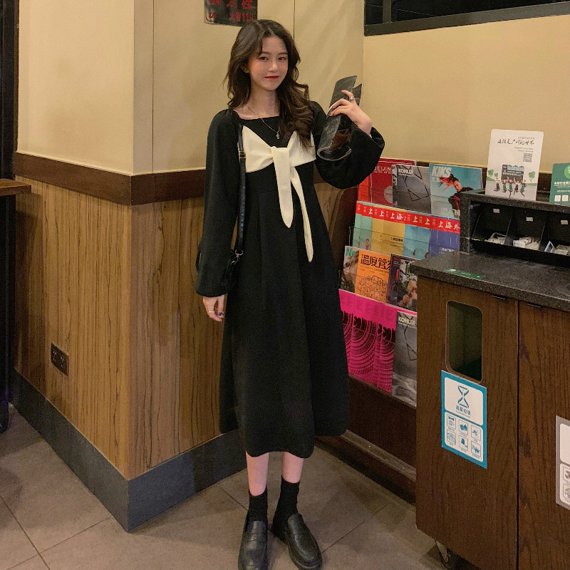 SUXI Đầm Midi Cổ Vuông Phối Nơ Xinh Xắn Theo Phong Cách Hàn Quốc Dành Cho Nữ