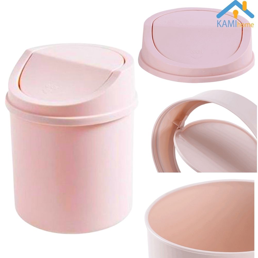 Thùng rác mini để bàn nắp bật tự đóng mở hình tròn nhựa ABS an toàn mã 70043