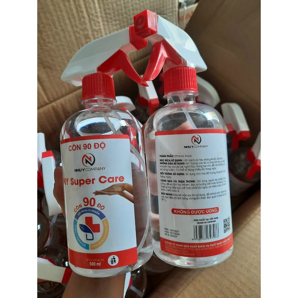 Cồn y tế 90 độ Như Ý Super Care chai 500ml (có vòi xịt )