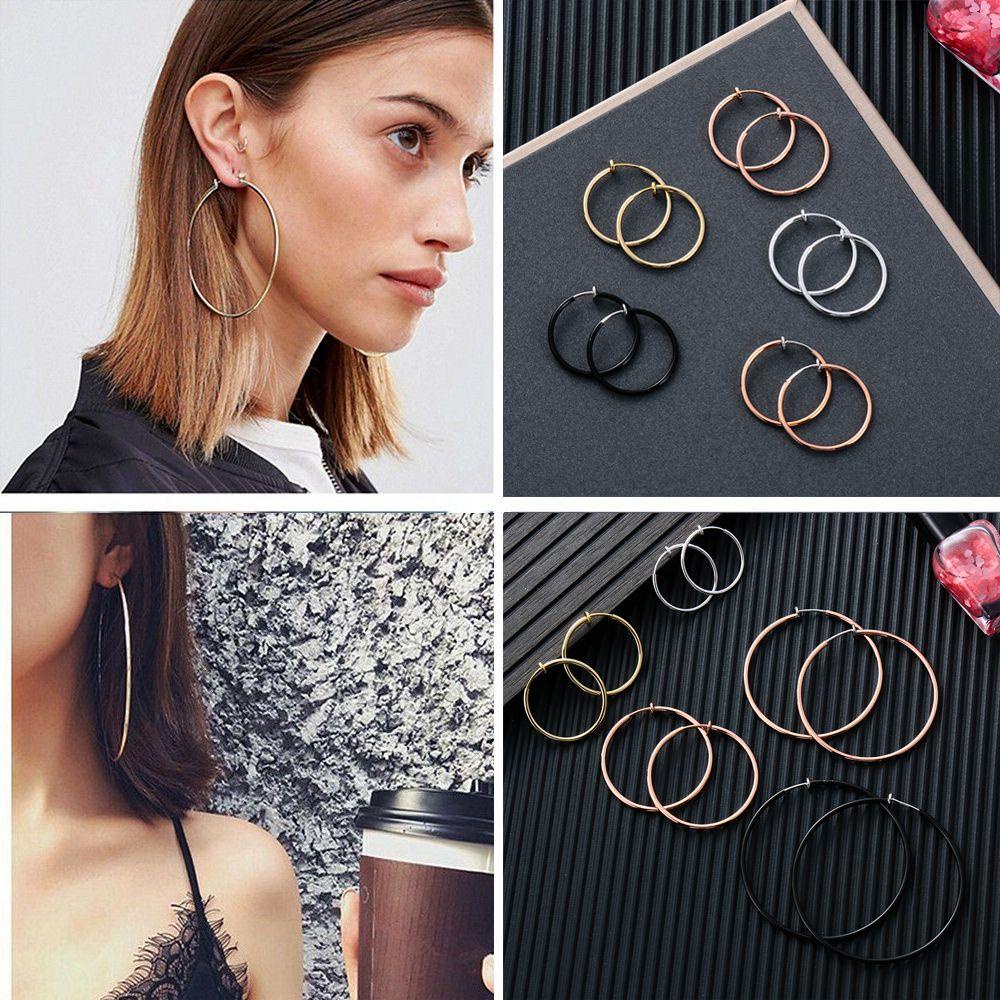 ROSE Khuyên Kẹp Vành Tai Hình Tròn Lớn Không Xỏ Lỗ Phong Cách Goth Mới