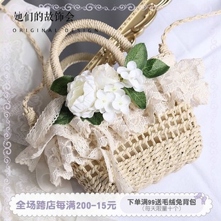 Túi Xách Tay Đan Len Mềm Phối Ren Hoa Thủ Công Phong Cách Lolita Dành Cho Nữ 2021