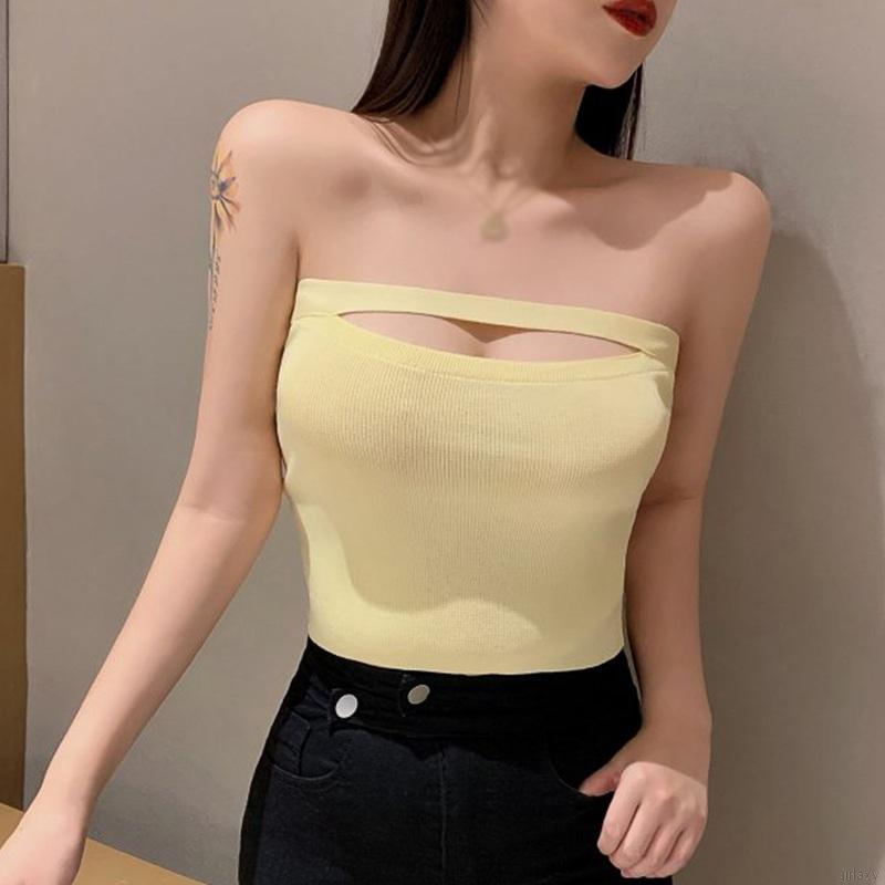Áo Croptop Dệt Kim Màu Trơn Phong Cách Hàn Quốc cho nữ