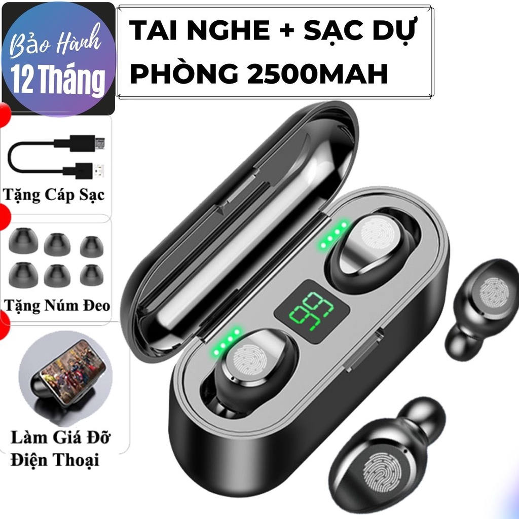 Tai Nghe Bluetooth Cảm Ứng Cao Cấp Tích Hợp Sạc Dự Phòng 2500mAh + Giá Đỡ Điện Thoại, Bass Cực Hay Và Kháng Nước Tốt F9