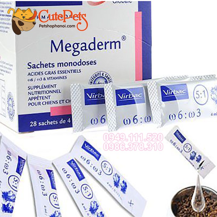 Megaderm, Gel dinh dưỡng cho chó mèo Hộp 28 gói chống rụng lông cho thú cưng - CutePets