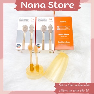 Set rơ lưỡi và bàn chải silicon an toàn cho bé 0-18m, không chứa BPA