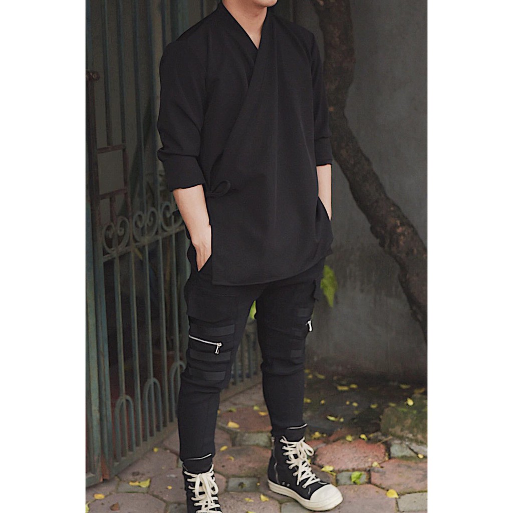 Áo Sơ mi Kimono trắng đen cách tân Phong cách Hàn quốc