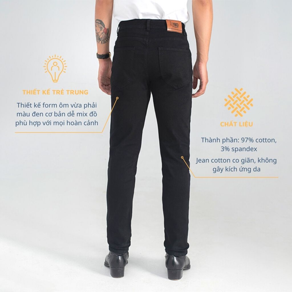 Quần Bò Nam H90 Đen Dáng Ôm Chất Liệu Jeans Cotton Co Giãn Không Bai Không Xù, Bền Màu HTRJ014