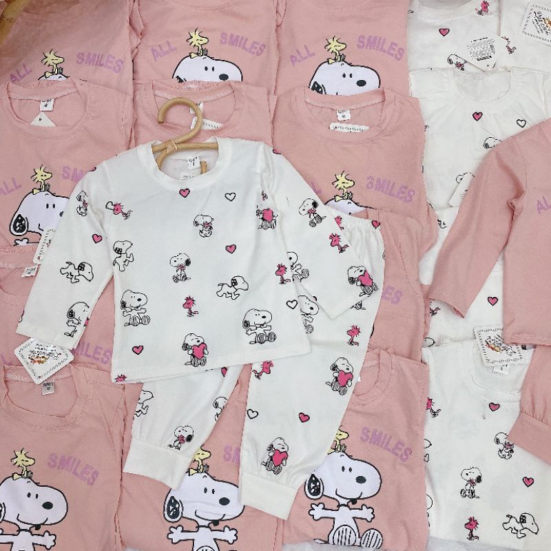 Bộ Quần Áo Trẻ Em Dài Tay In Hình Cún Smiles Vải Cotton Siêu Hót Cho Bé Gái Từ 10-22kg MÃ DT06