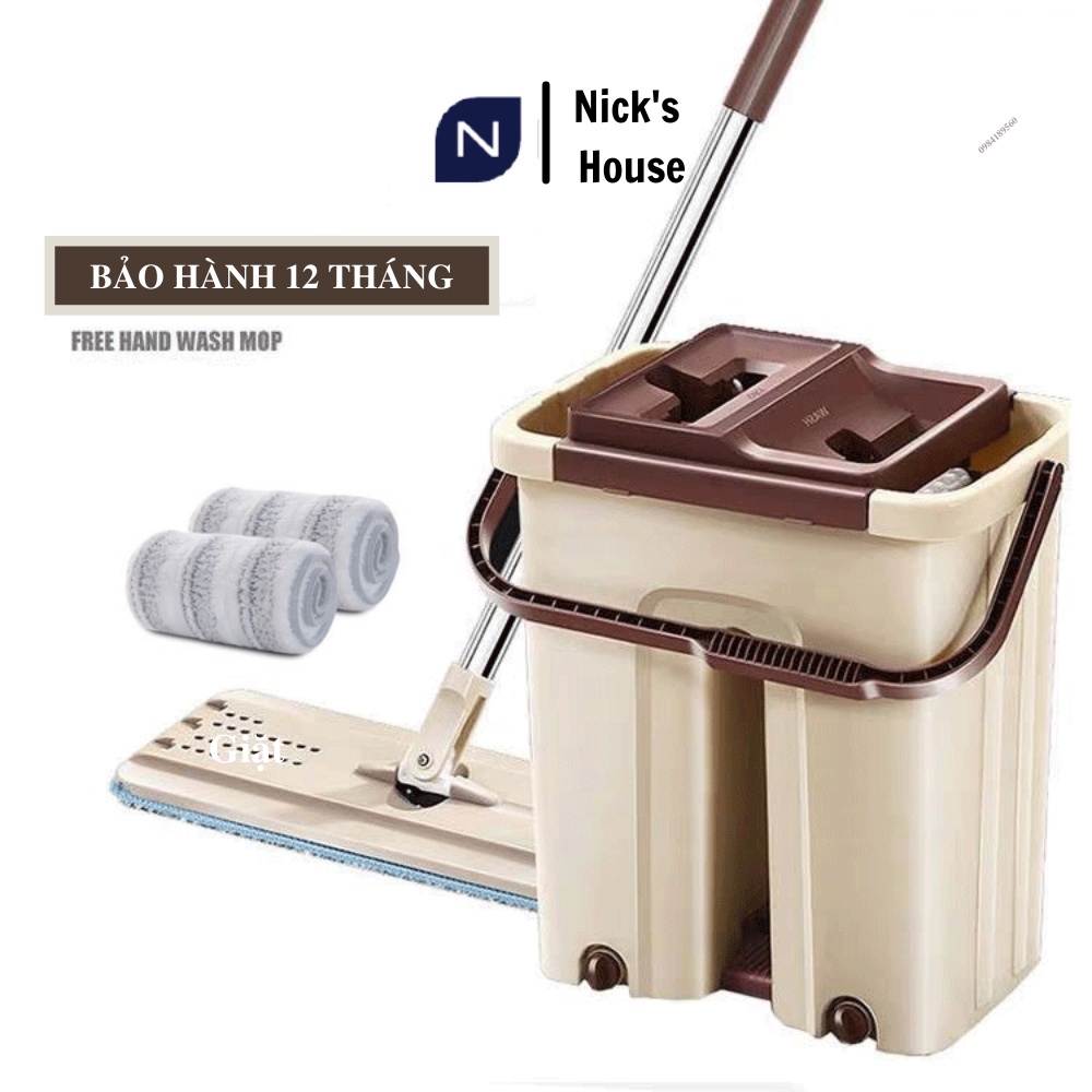 Chổi Lau Nhà - Cây Lau Nhà Thông Minh 2 Ngăn Tự Vắt – Xoay 360 độ thông minh kèm thùng vắt 2 ngăn size lớn cao cấp