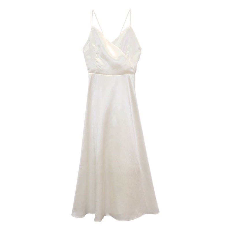 Đầm maxi trắng hai dây cột lưng quảng châu taobao