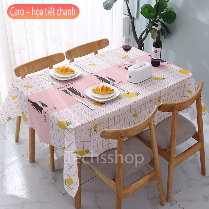 Khăn Trải Bàn Bằng Nhựa PEVA Hình Caro Họa Tiết - Tấm Lót Bàn Hình Chữ Nhật 180x137cm