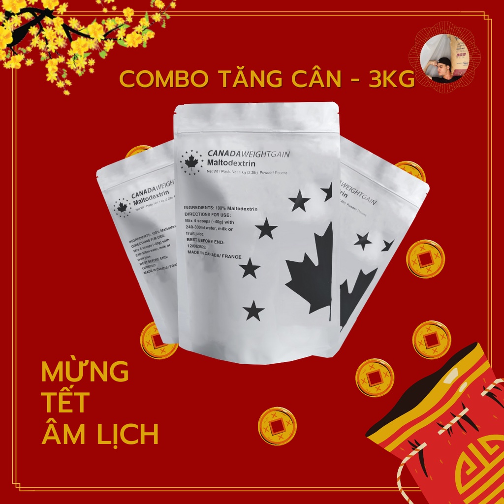 Combo 3Kg SỮA TĂNG CÂN TĂNG CƠ MALTODEXTRIN CANADA WEIGHT GAIN Mass gainer