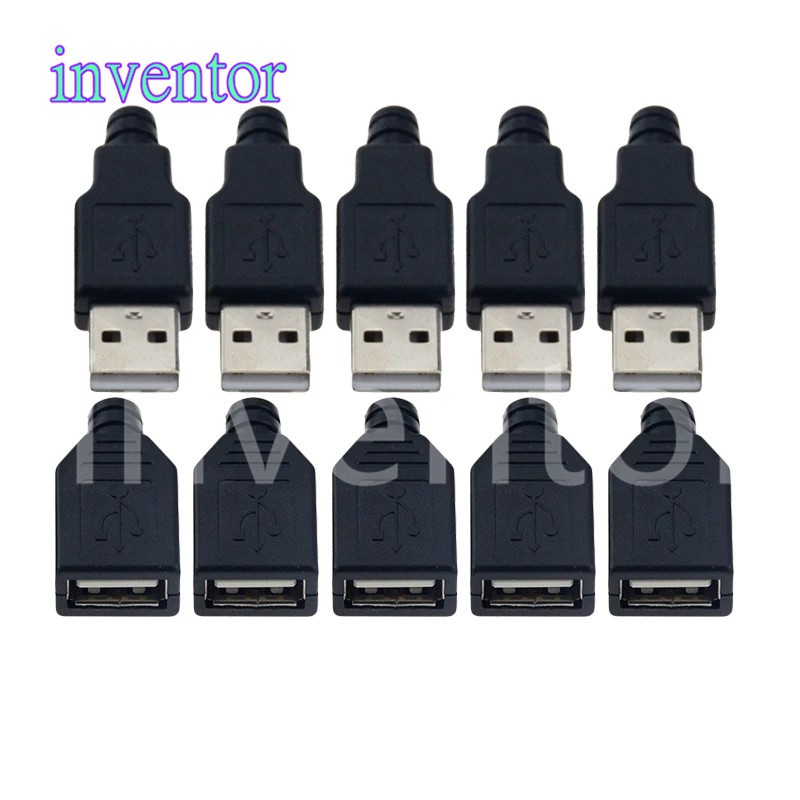 Set 10 cái đầu cắm lỗ cắm Type A USB 4 Pin nắp bằng nhựa màu đen cho đồ thủ công tự làm 