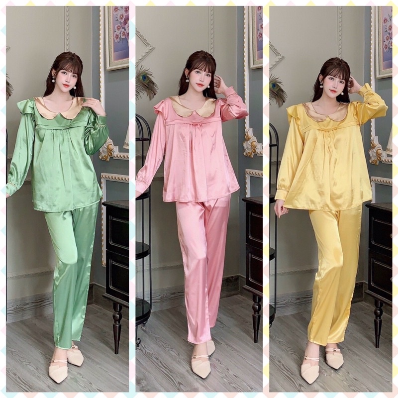 Bộ bầu Pyjama mặc nhà đẹp rẻ Đồ cho mẹ sau sinh cho con bú chất lụa MANGO cao cấp phù hợp đi dạo B17