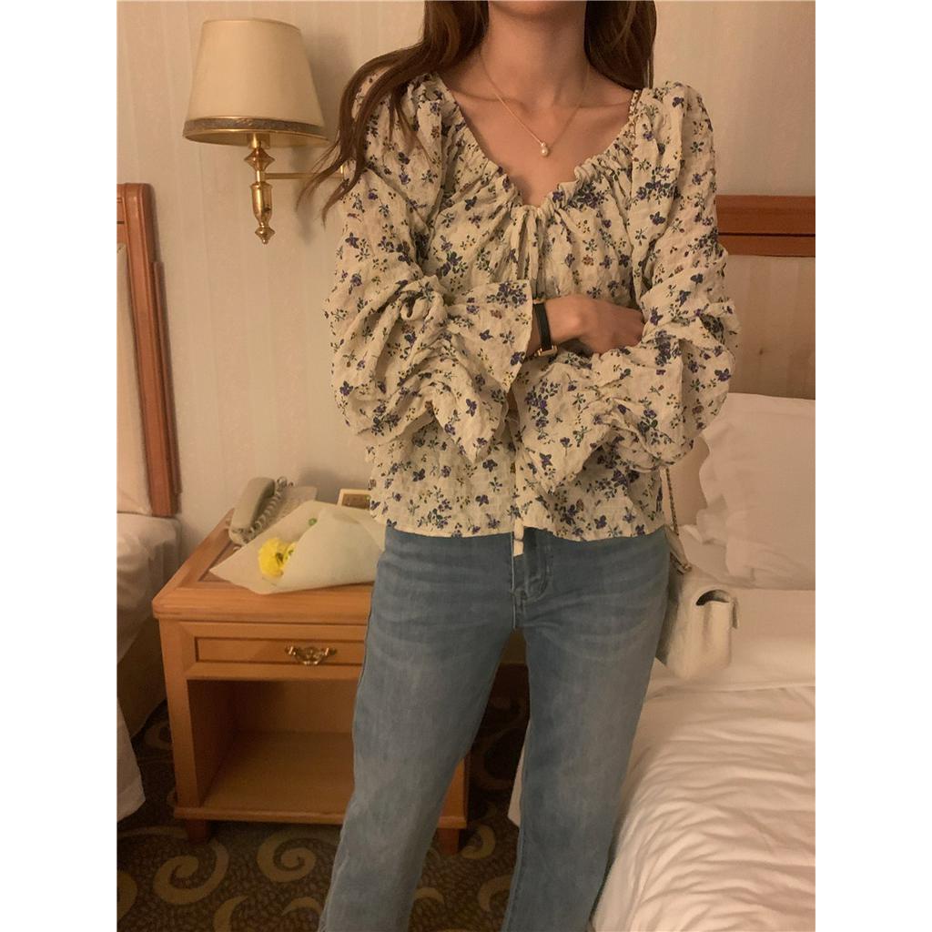 Áo Voan Hoa Cổ Thấp Dài Tay Thời Trang Pháp Quý Phái 62202 2 Màu