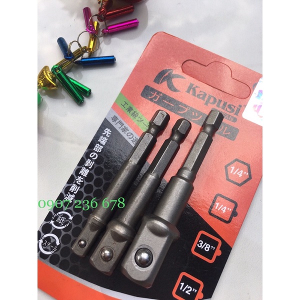 Bộ 3 Đầu Chuyển Sang Khẩu Bulong 1/4" 3/8" 1/2" Gắn Cho Máy Khoan, Máy Bắn Vít