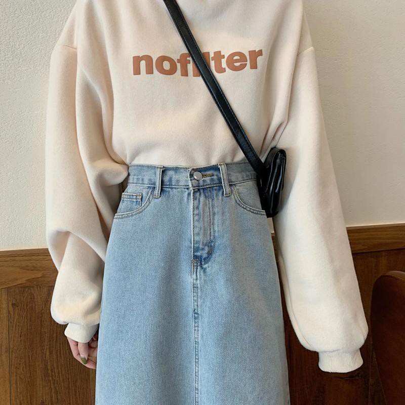 Xiaozhainv Chân Váy Denim Lưng Cao Phong Cách Hàn Quốc Đơn Giản Cho Nữ | BigBuy360 - bigbuy360.vn