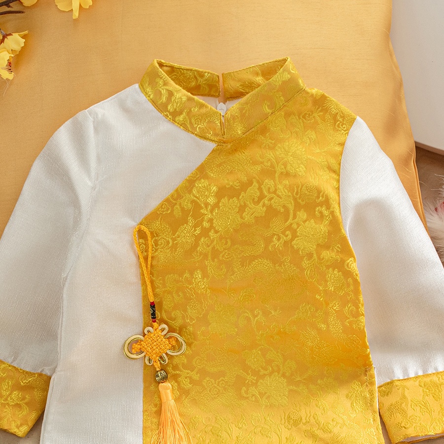 Áo dài cách tân bé trai chất liệu gấm cao cấp ,áo dài cho bé hàng xuất dư KUBIN STORE