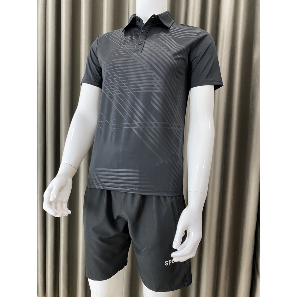 Bộ thể thao thun nam cổ bẻ ép vân | BigBuy360 - bigbuy360.vn