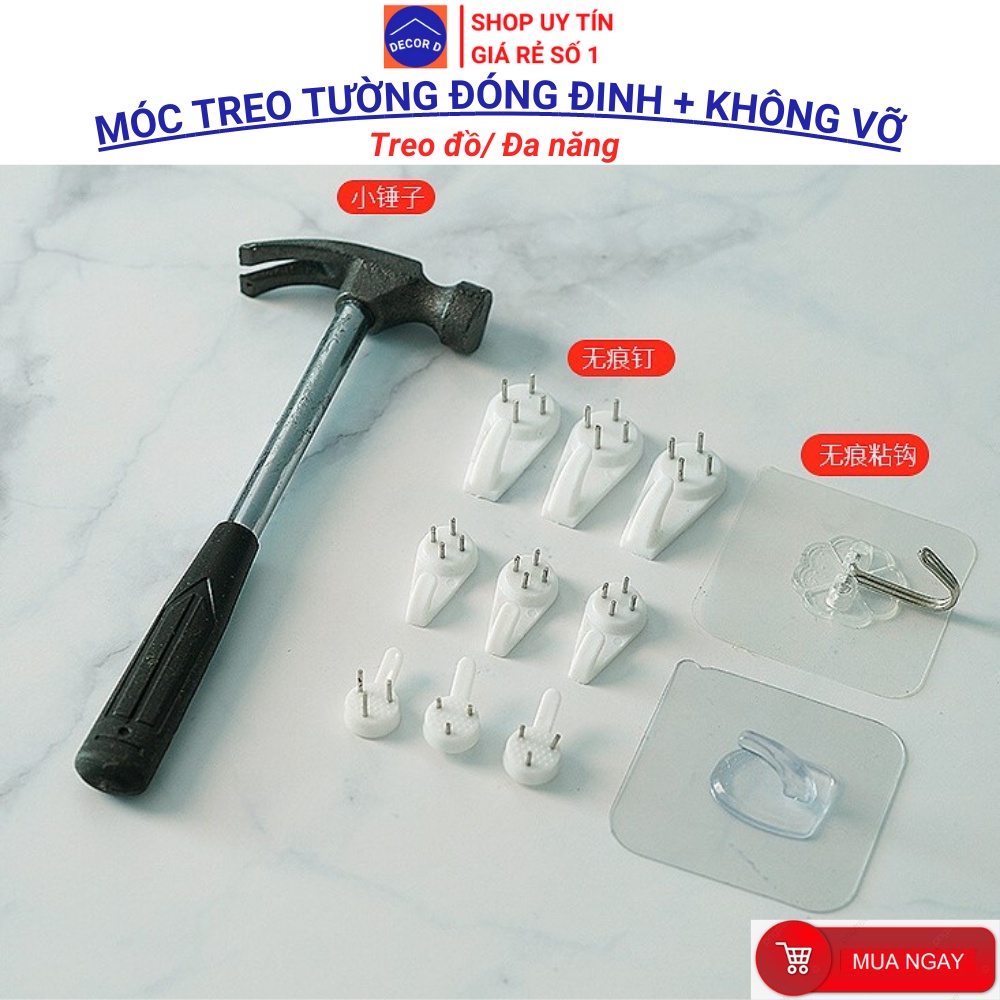 Móc đinh đóng tường treo vật dụng, treo đồ không cần khoan, đóng không vỡ tường
